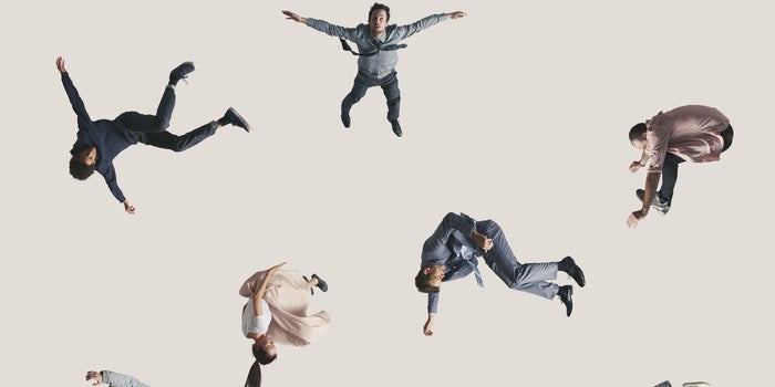 people falling on beige background