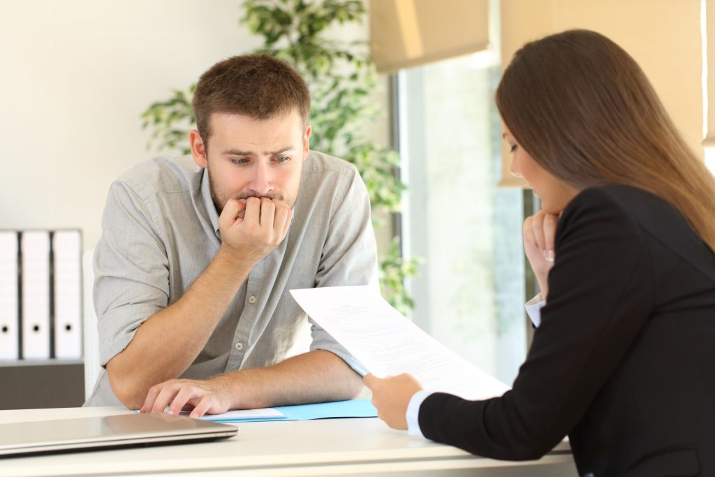 Nervous man in a job interview