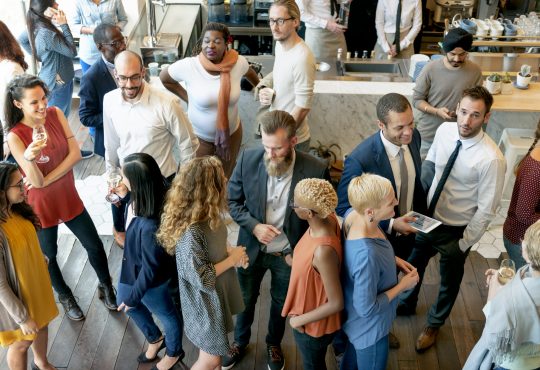 people talking at gathering