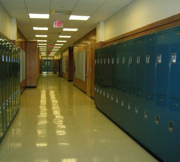 school hallway lined with lockers