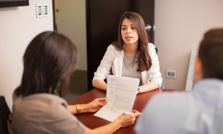 woman looking stressed during job interview