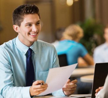 male student in interview