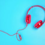 Headphones on blue background