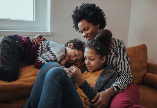 mom with two kids at home