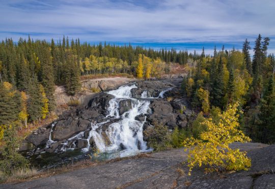 Cameron Falls just outside of Yellowknife, Northwest Territories of Canada in the autumn afternoon.