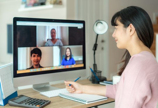 woman on group video call