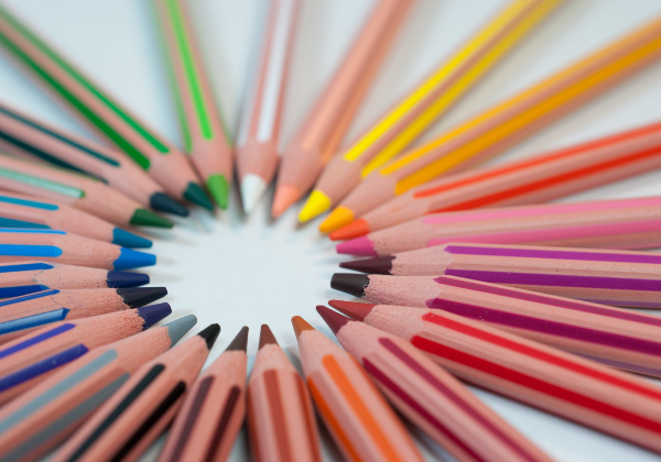 colourful pencil crayons arranged in a circle