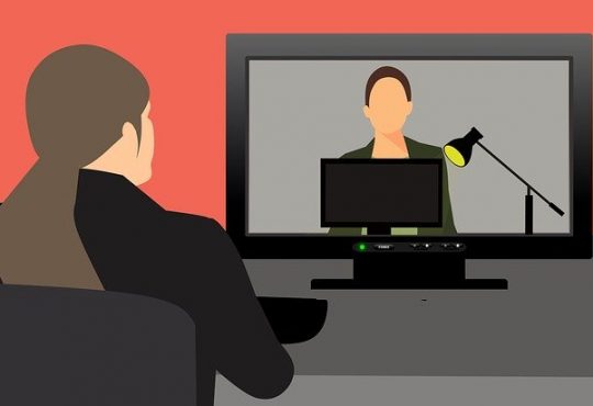 illustration of woman participating in video interview