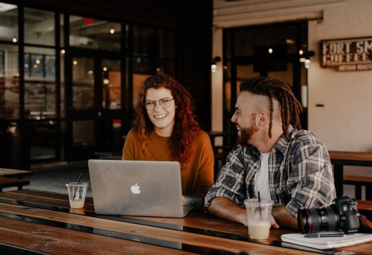 man and woman meeting in cafe