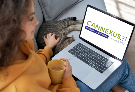woman sitting on couch using laptop with cat beside her