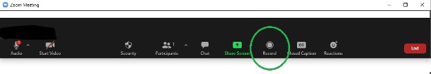 zoom meeting screenshot with record button circled