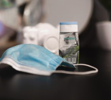 surgical mask and hand sanitizer