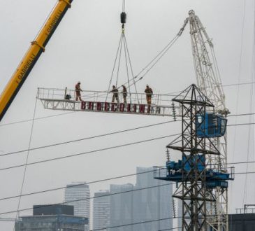 workers on construction crane