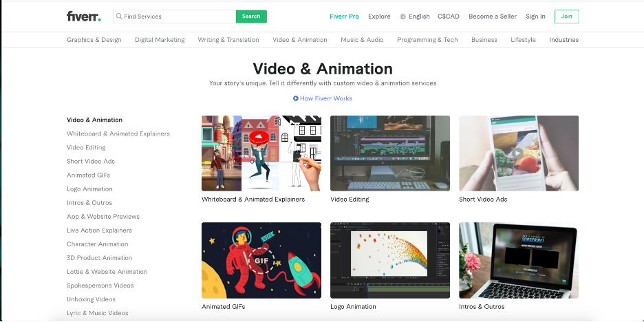 screenshot of fiverr