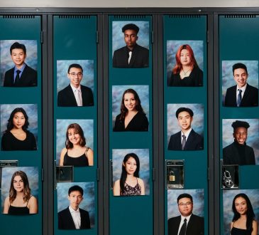 student graduation photos on lockers