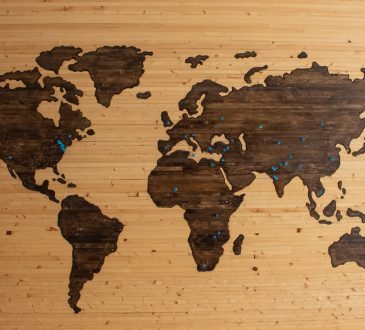 wooden map of the globe