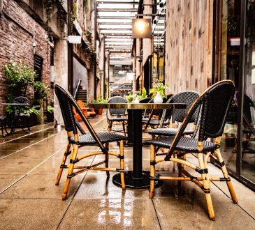 empty restaurant patio in laneway