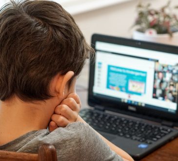 child looking at laptop screen