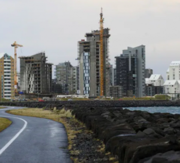 View of the sea front line and the city of Reykjavik.
