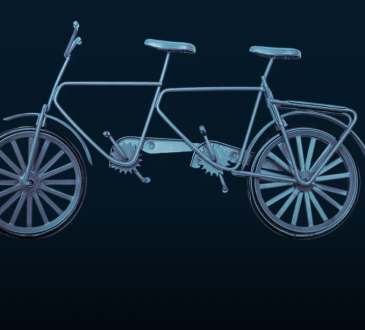 Illustration of tandem bicycle on dark blue background.