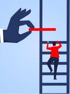 Illustration of person putting rung on ladder that man is climbing