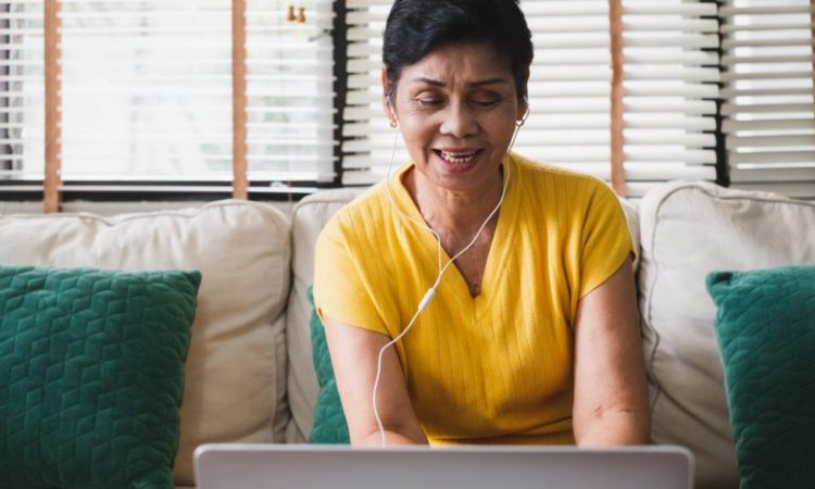 Woman typing on laptop