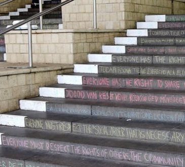 School staircase with chalk writing