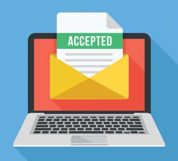 Illustration of laptop with acceptance letter on screen