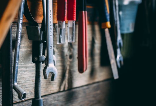 Tools hanging on wood