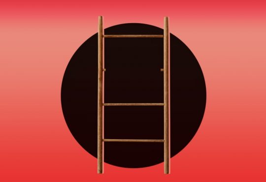 Ladder on red background