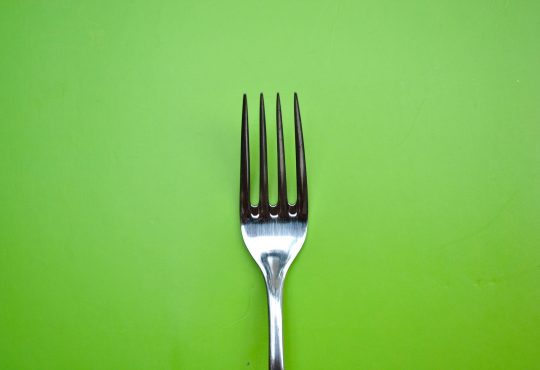 Fork on green background