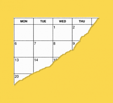 Yellow background with ripped calendar page