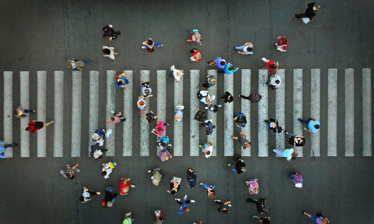 Pedestrian crossing view from above.