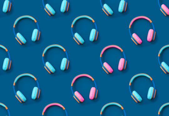 Pattern of blue and pink headphones