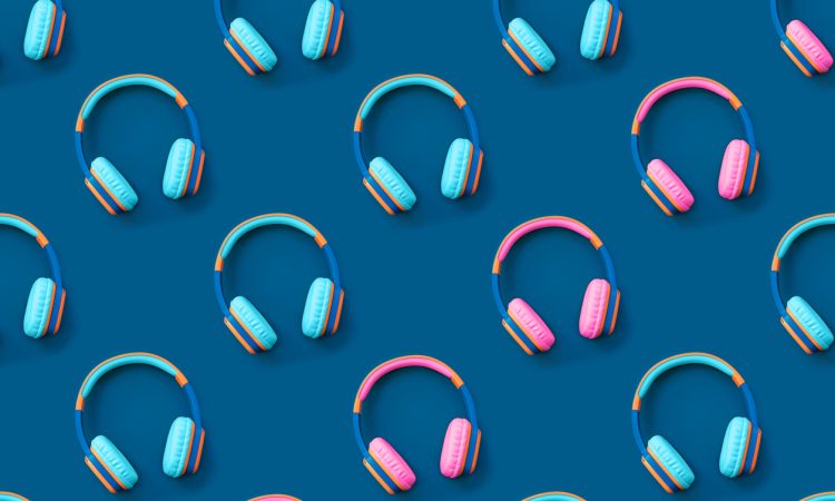 Pattern of blue and pink headphones