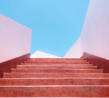 Red painted stairs outside