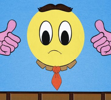 Illustration of sad face beside thumbs up