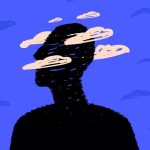 Illustration of silhouetted person with head surrounded by cloud
