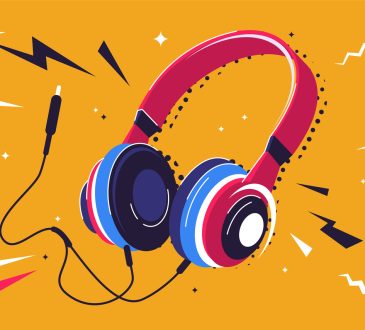 Vector illustration of headphones with a plug
