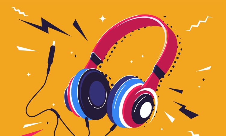Vector illustration of headphones with a plug