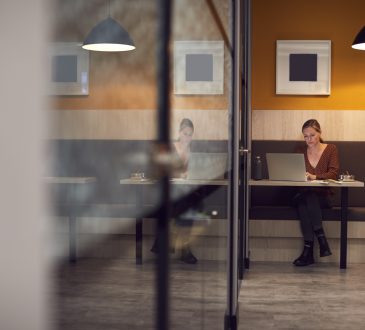 Woman working alone in office