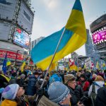 Hundreds gather to protest for Ukraine on December 15, 2013 at Yonge - Dundas Square in Toronto.