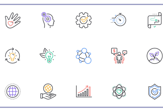 Science and business icons on white background