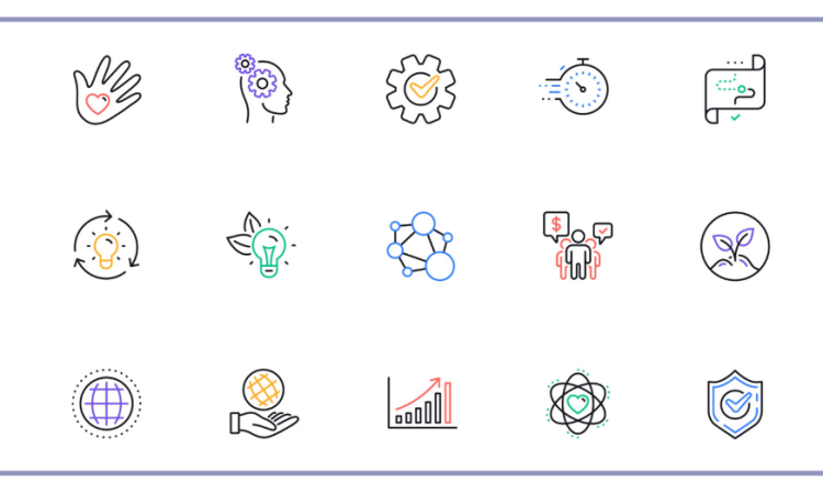 Science and business icons on white background