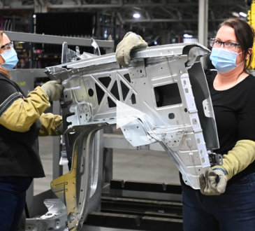 Two women working in car factory