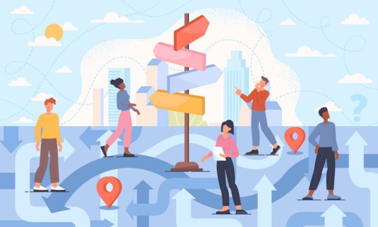 Illustration of people talking different pathways