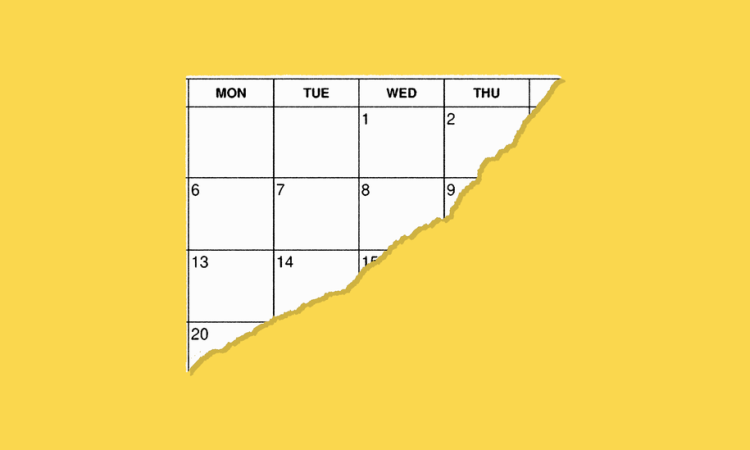 Torn page of calendar on yellow background