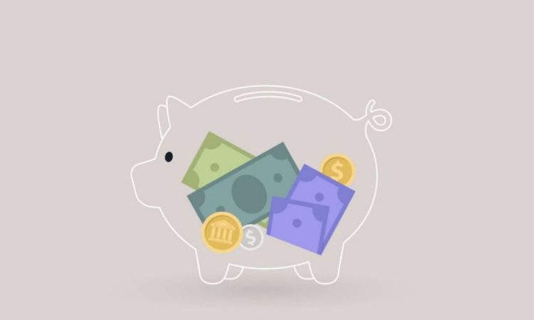 Illustration of see-through piggybank with money in it