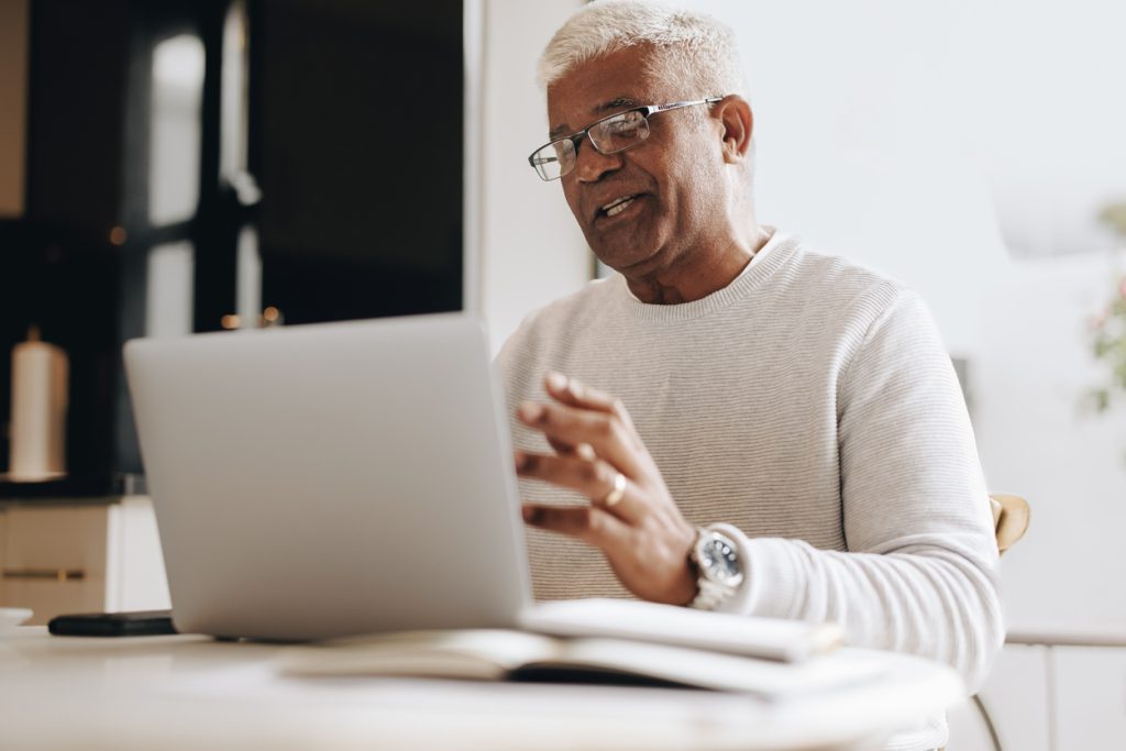 Man speaking during video call.