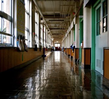 Photo of empty school hallway